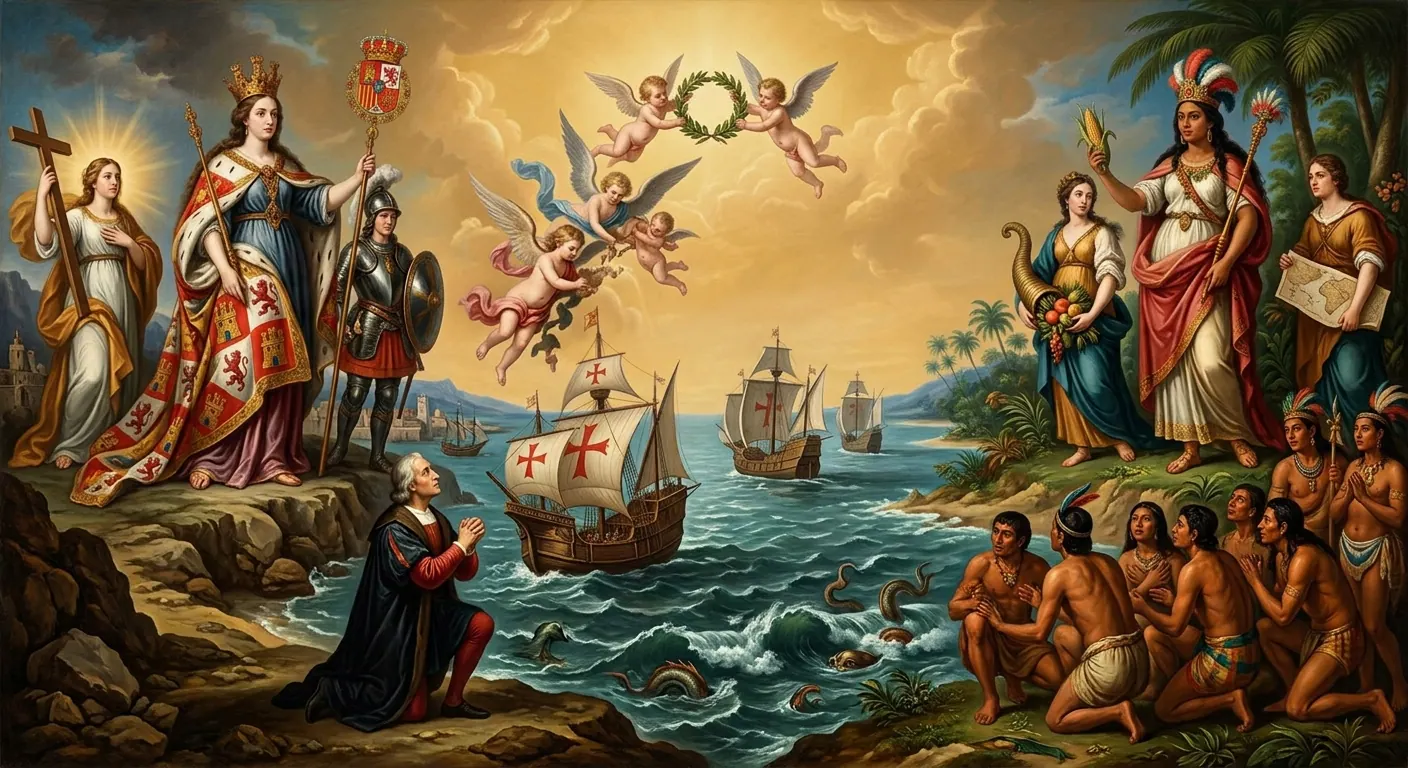 Alegoría histórica de la Hispanidad y del encuentro entre dos mundos