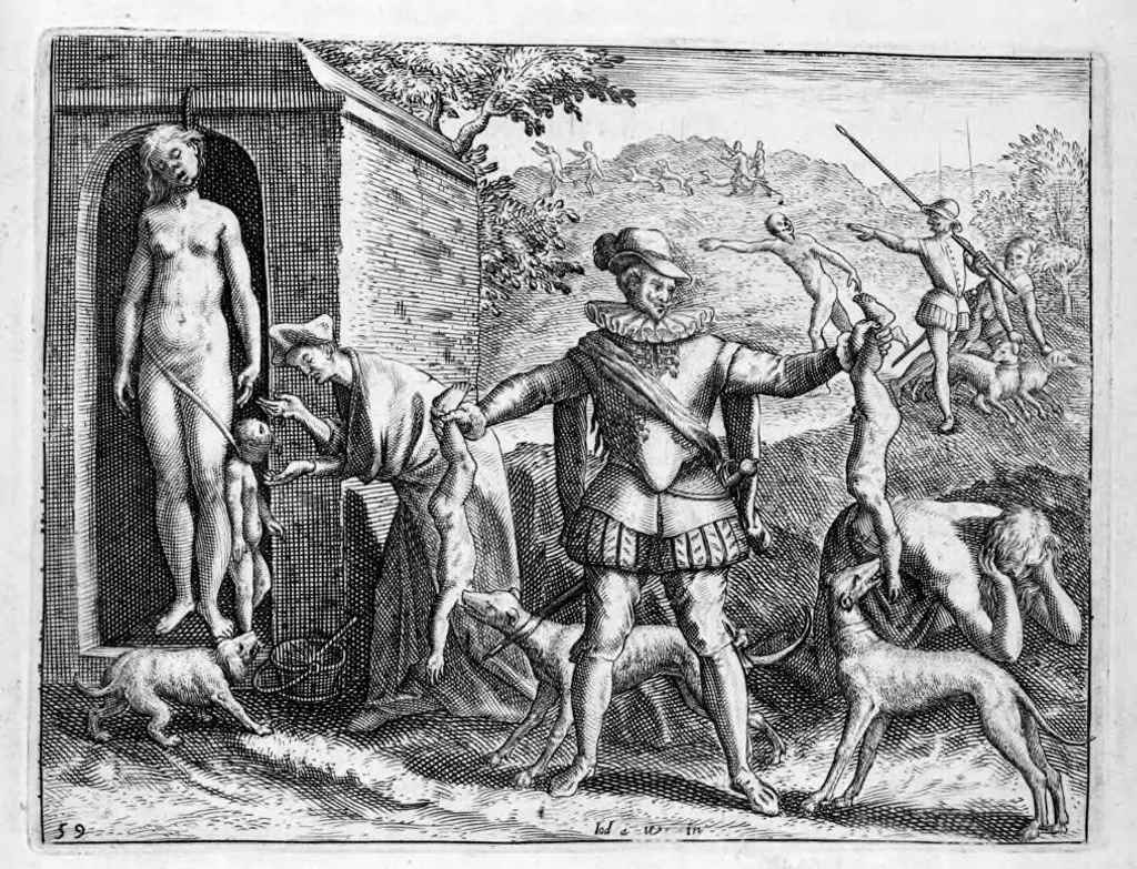 Grabado de Theodor de Bry sobre la violencia de la conquista española en América