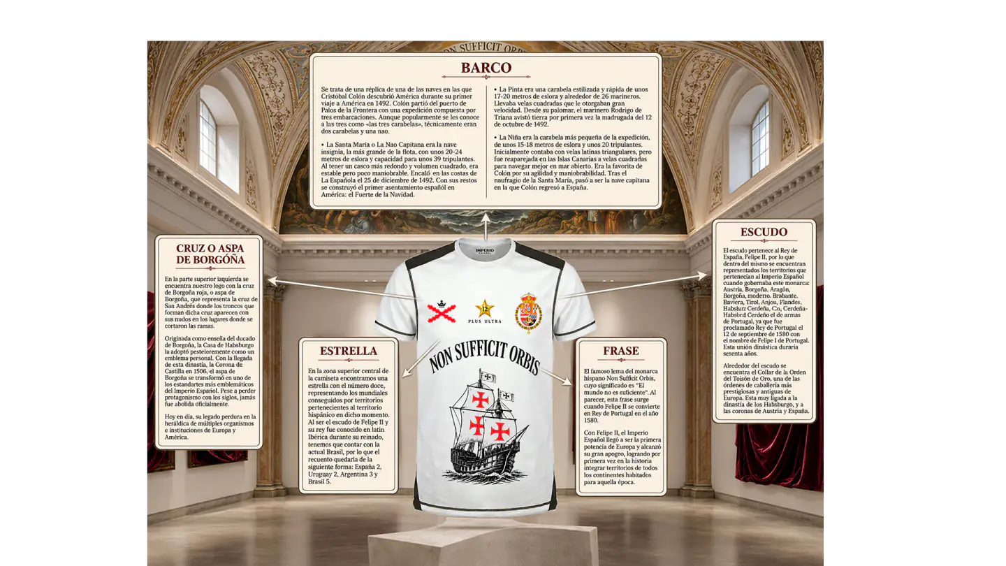 Explicación visual de los símbolos y elementos históricos de la Camiseta Imperial